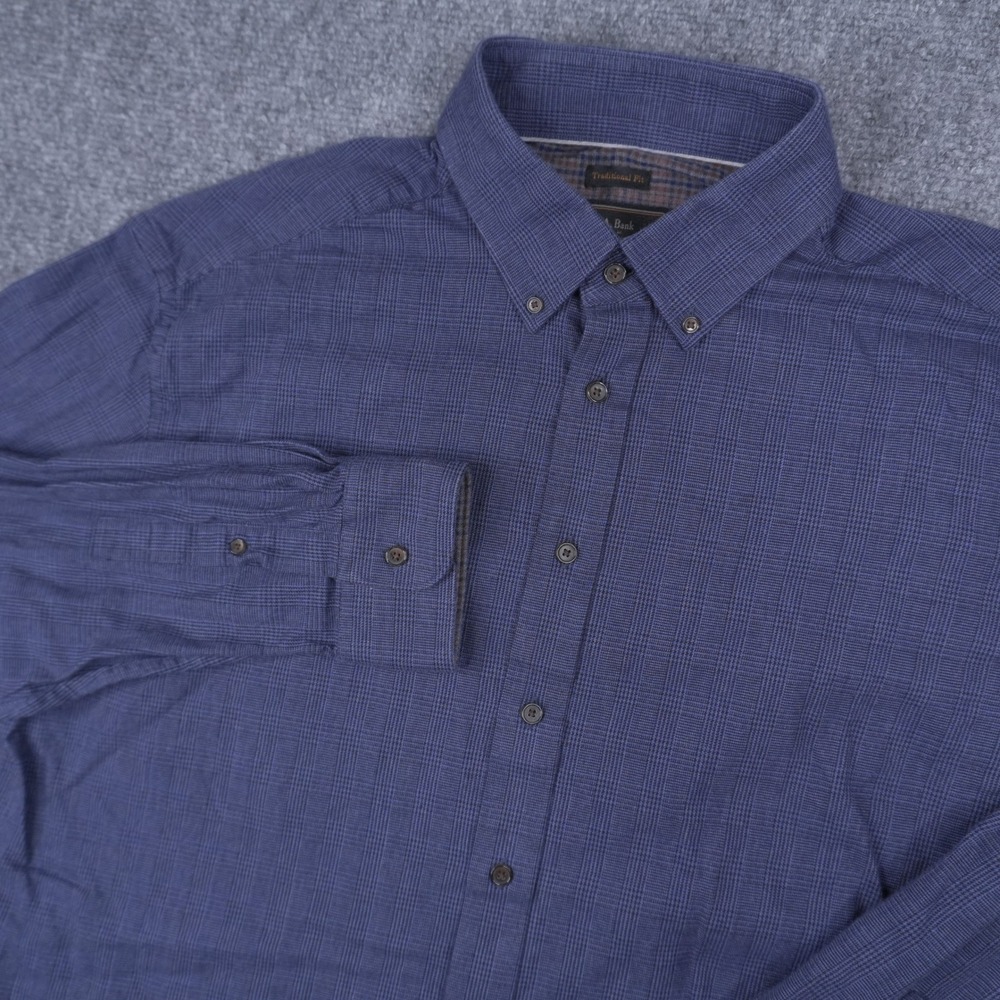 Jos. A. Bank Button Down Shirt Mens L Blue Cotton Cashmere Plaid Traditional Fit